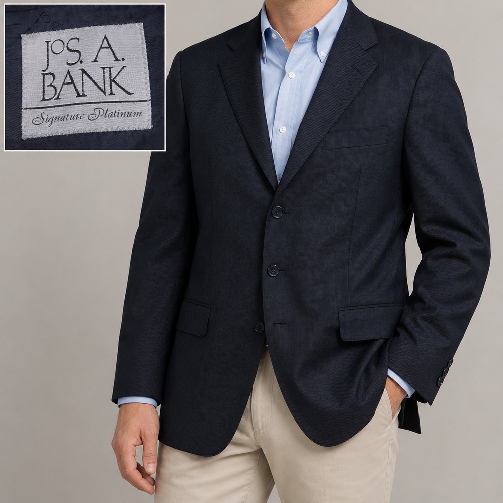 Jos A Bank Blazer Mens 38R Navy Signature Platinum Wool Italy Business Classic